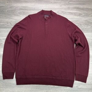 Monte Rosso Cashmere Sweater Men XL Red Italian 1/4 Zip Mock Neck Pullover